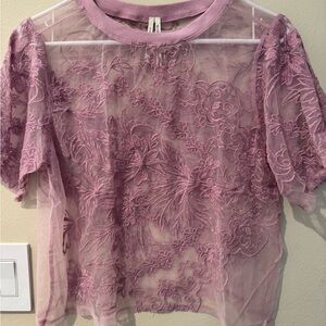 Anthropologie Floral Lace Blouse - Mauve